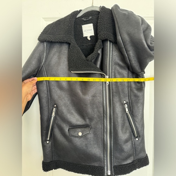 Avec Les Filles Faux Shearling Black Biker Jacket Size M - Picture 11 of 12